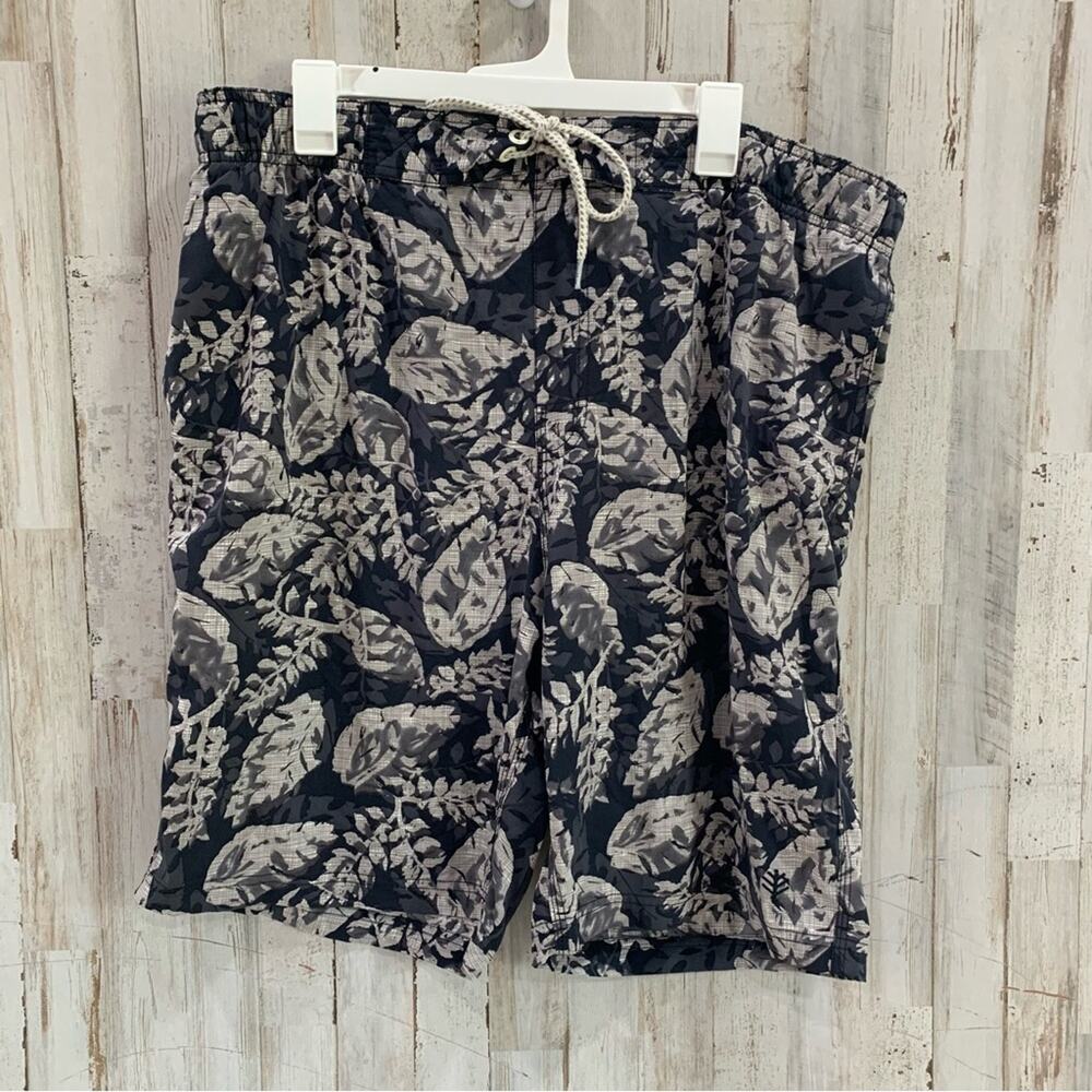Coolibar Island Swim Trunks UPF 50+ Tropical Leaf Pattern Hawaiian Print